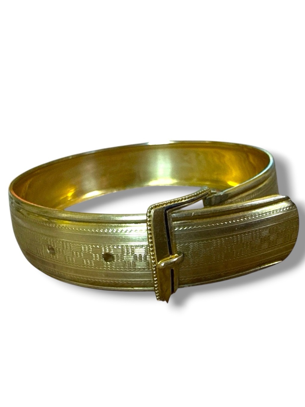 VTG Hayward 1/20 10K GF Belt Buckle Bangle Etched Bracelet Etruscan Revival  ADJ